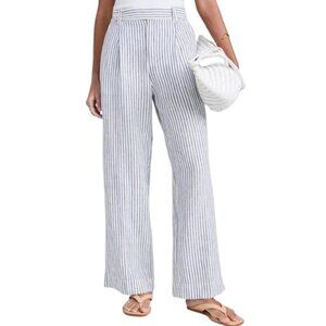 Madewell Harlow Wide Leg Linen Pant Womens Size 00 Blue Striped Pockets Beachy